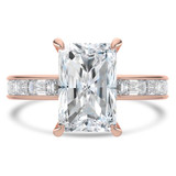 Radiant Lab Created Diamond Hidden Halo Solitaire with Accents Engagement Ring in Rose Gold with Channel Set Emerald Accents (MVSLG1478-R)