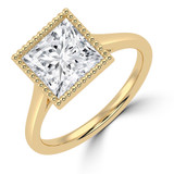 Princess Lab Created Diamond Vintage Bezel Set Open Bridge Solitaire Engagement Ring in Yellow Gold (MVSLG1487-Y)