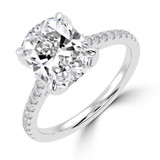 Cushion Lab Created Diamond Cathedral Solitaire with Accents Engagement Ring in White Gold with Pave Diamond Bridge and Prongs (MVSLG1490-W)