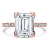 Emerald Lab Created Diamond Cathedral Solitaire with Accents Engagement Ring in Rose Gold with Pave Diamond Bridge and Prongs (MVSLG1491-R)