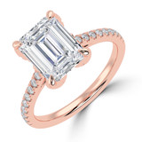 Emerald Lab Created Diamond Cathedral Solitaire with Accents Engagement Ring in Rose Gold with Pave Diamond Bridge and Prongs (MVSLG1491-R)