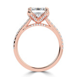 Emerald Lab Created Diamond Cathedral Solitaire with Accents Engagement Ring in Rose Gold with Pave Diamond Bridge and Prongs (MVSLG1491-R)