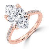 Marquise Lab Created Diamond Cathedral Solitaire with Accents Engagement Ring in Rose Gold with Pave Diamond Bridge and Prongs (MVSLG1492-R)