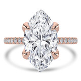 Marquise Lab Created Diamond Cathedral Solitaire with Accents Engagement Ring in Rose Gold with Pave Diamond Bridge and Prongs (MVSLG1492-R)