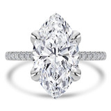 Marquise Lab Created Diamond Cathedral Solitaire with Accents Engagement Ring in White Gold with Pave Diamond Bridge and Prongs (MVSLG1492-W)