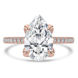 Pear Lab Created Diamond Cathedral Solitaire with Accents Engagement Ring in Rose Gold with Pave Diamond Bridge and Prongs (MVSLG1493-R)