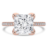 Princess Lab Created Diamond Cathedral Solitaire with Accents Engagement Ring in Rose Gold with Pave Diamond Bridge and Prongs (MVSLG1494-R)