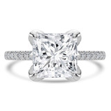 Princess Lab Created Diamond Cathedral Solitaire with Accents Engagement Ring in White Gold with Pave Diamond Bridge and Prongs (MVSLG1494-W)