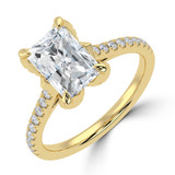 Radiant Lab Created Diamond Cathedral Solitaire with Accents Engagement Ring in Yellow Gold with Pave Diamond Bridge and Prongs (MVSLG1495-Y)