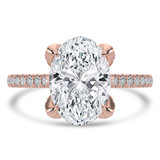 Oval Lab Created Diamond Cathedral Solitaire with Accents Engagement Ring in Rose Gold with Pave Diamond Bridge and Prongs (MVSLG1496-R)