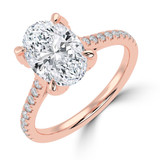 Oval Lab Created Diamond Cathedral Solitaire with Accents Engagement Ring in Rose Gold with Pave Diamond Bridge and Prongs (MVSLG1496-R)