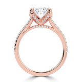 Oval Lab Created Diamond Cathedral Solitaire with Accents Engagement Ring in Rose Gold with Pave Diamond Bridge and Prongs (MVSLG1496-R)