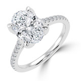 Oval Lab Created Diamond Cathedral Solitaire with Accents Engagement Ring in White Gold with Pave Diamond Bridge and Prongs (MVSLG1496-W)