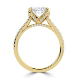 Oval Lab Created Diamond Cathedral Solitaire with Accents Engagement Ring in Yellow Gold with Pave Diamond Bridge and Prongs (MVSLG1496-Y)