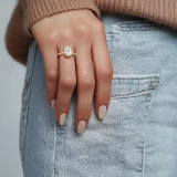 Oval Lab Created Diamond Hidden Halo Solitaire with Accents Engagement Ring in Yellow Gold (MVSLG1498-Y)