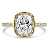 Cushion Lab Created Diamond Bezel Set Open Bridge Solitaire with Accents Engagement Ring in Yellow Gold (MVSLG1500-Y)