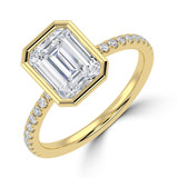 Emerald Lab Created Diamond Bezel Set Open Bridge Solitaire with Accents Engagement Ring in Yellow Gold (MVSLG1501-Y)