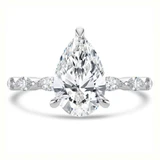 Pear Lab Created Diamond Shared Prong Solitaire with Accents Engagement Ring in White Gold with Marquise Accents (MVSLG1505-W)