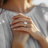 Radiant Lab Created Diamond 4-Prong Hidden Halo Solitaire with Accents Engagement Ring in Rose Gold (MVSLG1510-R)