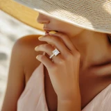 Princess Lab Created Diamond 4-Prong Solitaire with Accents Engagement Ring in Yellow Gold (MVSLG1512-Y)
