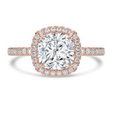 Cushion Lab Created Diamond 4-Prong Diamond Accented Basket Halo Engagement Ring in Rose Gold (MVSLG1516-R)