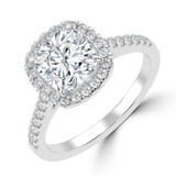 Cushion Lab Created Diamond 4-Prong Cathedral Halo Engagement Ring in White Gold (MVSLG1517-W)