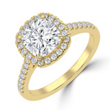 Cushion Lab Created Diamond 4-Prong Cathedral Halo Engagement Ring in Yellow Gold (MVSLG1517-Y)