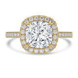 Cushion Lab Created Diamond 4-Prong Cathedral Halo Engagement Ring in Yellow Gold (MVSLG1517-Y)