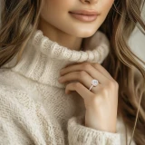Cushion Lab Created Diamond 4-Prong 3-Row Pave Dome Halo Engagement Ring in Rose Gold (MVSLG1525-R)