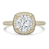 Cushion Lab Created Diamond 4-Prong 3-Row Pave Dome Halo Engagement Ring in Yellow Gold (MVSLG1525-Y)
