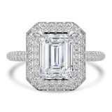 Emerald Lab Created Diamond 4-Prong 3-Row Pave Dome Halo Engagement Ring in White Gold (MVSLG1527-W)