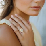 Emerald Lab Created Diamond 4-Prong 3-Row Pave Dome Halo Engagement Ring in Yellow Gold (MVSLG1527-Y)