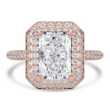 Radiant Lab Created Diamond 4-Prong 3-Row Pave Dome Halo Engagement Ring in Rose Gold (MVSLG1528-R)