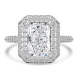 Radiant Lab Created Diamond 4-Prong 3-Row Pave Dome Halo Engagement Ring in White Gold (MVSLG1528-W)
