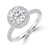 Round Lab Created Diamond 4-Prong 3-Row Pave Dome Halo Engagement Ring in White Gold (MVSLG1529-W)