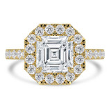 Asscher Lab Created Diamond 4-Prong Cathedral Halo Engagement Ring in Yellow Gold (MVSLG1534-Y)