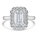 Emerald Lab Created Diamond 4-Prong Cathedral Halo Engagement Ring in White Gold (MVSLG1535-W)