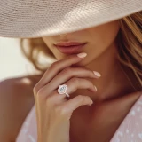 Oval Lab Created Diamond 4-Prong Cathedral 3-Row Pave Double Halo Engagement Ring in Rose Gold (MVSLG1538-R)