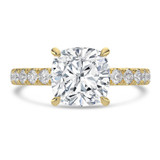 Cushion Lab Created Diamond 4-Prong Solitaire with Accents Engagement Ring in Yellow Gold with Hidden Halo (MVSLG1539-Y)