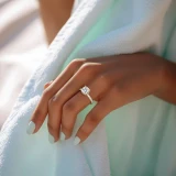 Cushion Lab Created Diamond 4-Prong Solitaire with Accents Engagement Ring in Yellow Gold with Hidden Halo (MVSLG1540-Y)