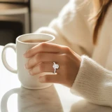 Oval Lab Created Diamond 4-Prong Solitaire with Accents Engagement Ring in White Gold (MVSLG1541-W)