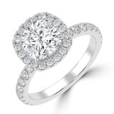 Cushion Lab Created Diamond 4-Prong Halo Engagement Ring in White Gold with Hidden Accents (MVSLG1543-W)