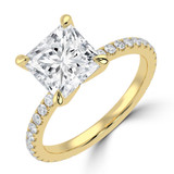 Princess Lab Created Diamond 4-Prong Solitaire with Accents Engagement Ring in Yellow Gold (MVSLG1546-Y)