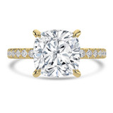Cushion Lab Created Diamond 4-Prong Solitaire with Accents Engagement Ring in Yellow Gold with Hidden Accents (MVSLG1547-Y)