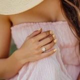 Cushion Lab Created Diamond 4-Prong Solitaire with Accents Engagement Ring in Yellow Gold with Hidden Accents (MVSLG1547-Y)