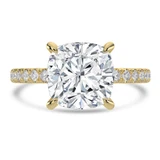 Cushion Lab Created Diamond 4-Prong Solitaire with Accents Engagement Ring in Yellow Gold with Hidden Accents (MVSLG1547-Y)