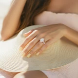 Oval Lab Created Diamond 4-Prong 3-Row Pave Cathedral Halo Engagement Ring in Rose Gold with Hidden Accents (MVSLG1549-R)