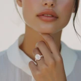 Oval Lab Created Diamond 4-Prong 3-Row Pave Cathedral Halo Engagement Ring in Rose Gold with Hidden Accents (MVSLG1549-R)