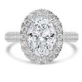 Oval Lab Created Diamond 4-Prong 3-Row Pave Cathedral Halo Engagement Ring in White Gold with Hidden Accents (MVSLG1549-W)