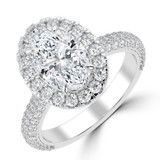 Oval Lab Created Diamond 4-Prong 3-Row Pave Cathedral Halo Engagement Ring in White Gold with Hidden Accents (MVSLG1549-W)